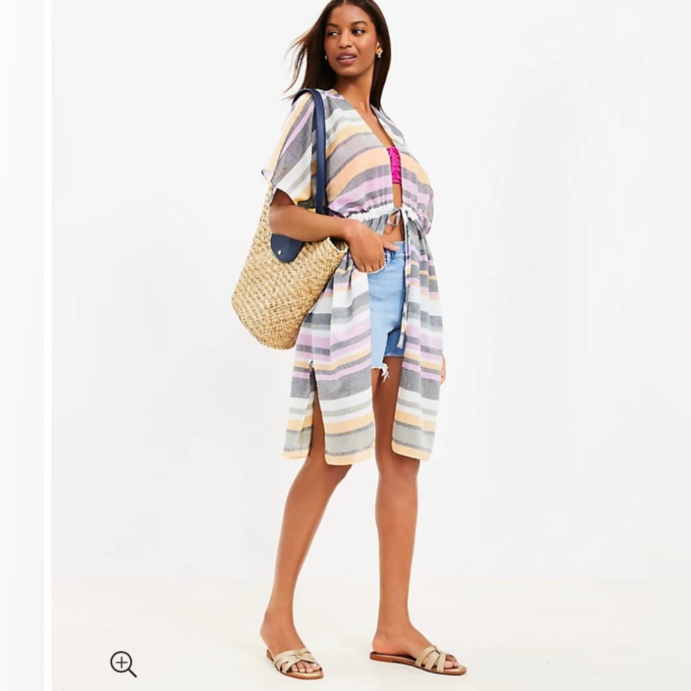 LOFT Beach NWT Striped Drawstring Swimsuit Cover Up
